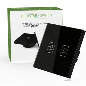 Resigilat Intrerupator Touch Techstar® TG02, Sticla Securizata, Design Modern, Iluminare LED, 2 Faze, Negru imagine