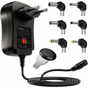 Incarcator universal reglabil 3-12V, USB, 30W, 6 varfuri interschimbabile, iesire 2000 mA, interfata CA, cablu 150 cm, negru imagine