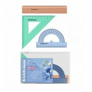 Set geometrie 3 piese, rigla, echer, raportor, mapa transparenta cu fermoar imagine