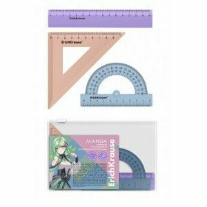 Set 3 piese pentru geometrie, rigla, raportor, echer, mapa cu fermoar imagine