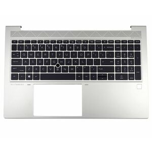 Tastatura HP 607081843801 Neagra cu Palmrest Argintiu cu Orificiu de Amprenta fara TouchPad iluminata backlit imagine
