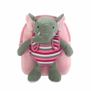 Ghiozdan gradinita, plus model elefant, 1 compartiment cu fermoar, maner, bretele reglabile, 23x8x28 cm, roz/gri imagine