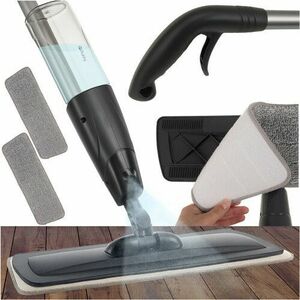 Mop plat cu pulverizator, din microfibra, 600 ml, 2 lavete, maner mobil la 180 grade, 123.5x41x14 cm imagine