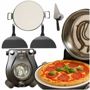 Cuptor electric pentru pizza, reglabil, 1200W, maxim 420 grade Celsius, piatra ceramica cu manere, 2 spatule, cutit imagine