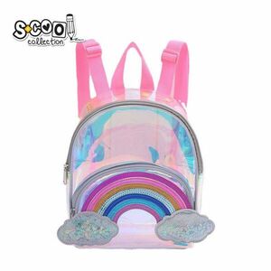 Ghiozdan gradinita transparent RAINBOW, compartimente spatios si buzunar frontal, multicolor, 26 cm imagine