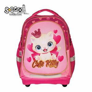 Ghiozdan anatomic CUTE KITTY, 2 compartimente, cusaturi triple, spate buretat, benzi reflectorizante, roz imagine