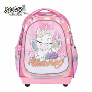 Ghiozdan anatomic LITTLE UNICORN, 1 compartiment principal, 2 buzunare, 3 benzi reflectorizante, sclipici, holograma, broderie imagine