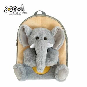 Ghiozdan gradinita, figurina elefant din plus, maner, gri, 23x8x28 cm imagine