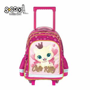 Ghiozdan troller CUTE KITTY, 3 compartimente cu fermoar, 2 roti, 38x29x14 cm imagine