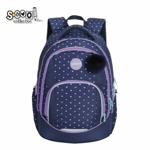 Ghiozdan ergonomic elevi, model HEARTS, 2 compartimente, pom pom inclus, 43x29x22 cm imagine