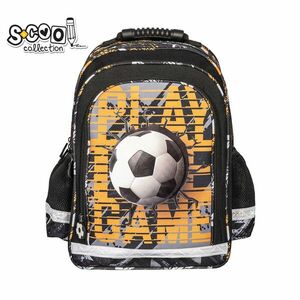 Ghiozdan imprimeu fotbal, ergonomic, compartiment principal cu 2 cursoare, buzunare laterale, poliester 600D imagine