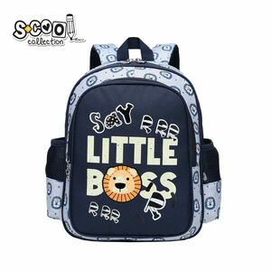 Ghiozdan baieti, buzunar frontal cu imprimeu LITTLE BOSS, spate buretat, 33x27x15 cm imagine