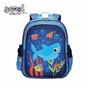 Ghiozdan SHARK pentru baieti, fermoare cu breloc ursuleti, spate buretat, albastru, 33x27x15 cm imagine