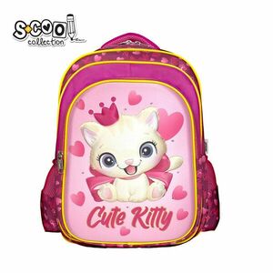 Ghiozdan 3D pentru fete, cu LED, Cute Kitty, compartimente multiple, maner, 40x32x19.5 cm imagine