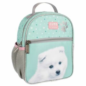 Ghiozdan pentru gradinita, motiv Doggy, compartiment captusit, fermoar, 20x25x8 cm, alb/menta imagine