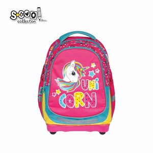 Ghiozdan anatomic, imprimeu multicolor UNICORN, 2 compartimente, bretele buretate, 38x39x19.5 cm imagine