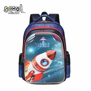 Ghiozdan 3D cu doua compartimente, model SPACE, spate si bretele buretate, albastru, 31x24x41 cm imagine