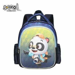 Ghiozdan gradinita, model 3D PANDA, buzunar interior, buzunare laterale din plasa, maner, albastru imagine