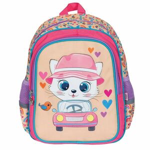 Ghiozdan gradinita KITTY, 5-6 ani, fermoare cu ursulet, buzunare laterale, 33x27x15 cm, multicolor imagine