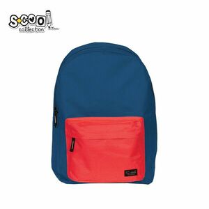 Ghiozdan scolar, design simplu, fermoar ascuns, buzunar frontal, poliester, rosu/negru imagine