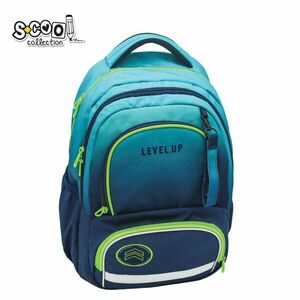 Ghiozdan ergonomic cu motiv LEVEL UP, 2 compartimente, buzunar interior, fermoar, poliester, 42x31x16 cm imagine