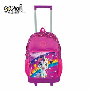 Ghiozdan troller UNICORN, 1 compartiment, buzunare, 2 roti si maner telescopic, 45x32x16.5 cm imagine