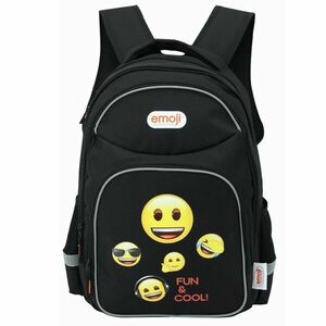Ghiozdan cu imprimeu emoji, clasic, compartiment spatios, buzunar frontal mic, spate buretat, negru imagine
