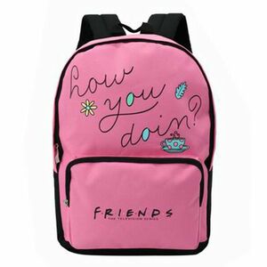 Ghiozdan TEENS FRIENDS, compartiment incapator cu fermoar, buzunar frontal, cusaturi duble, negru si roz imagine
