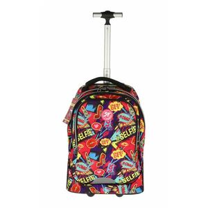 Ghiozdan troller Power, compartiment laptop, maner telescopic, buzunare frontale, 50 cm, multicolor imagine