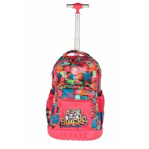 Ghiozdan troller Strong pentru fete, compartimente multiple, maner ajustabil, multicolor imagine