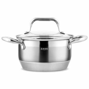 Oala din inox Zass Gourmet ZG-SC01-16 cu capac, Capacitate 1.9L, Otel inoxidabil 304, Capac transparent din sticla, Baza multistrat, Argintiu imagine