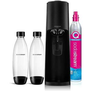 Set dozator de apa cu 2 sticle de apa SodaStream, Terra, 1 l, Aluminiu/Sticla (Transparent/Negru) imagine