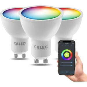 Set 3 becuri LED RGB inteligente Calex, Wi-Fi, Bluetooth, GU10, 4.9W, 345 lm, lumina alba si colorata, Clasa energetica G imagine