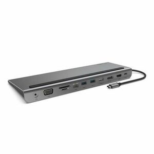 Docking Station Belkin 11-in-1 Multiport Dock, HDMI, DisplayPort, port VGA, 3 porturi USB-A, port Gigabit Ethernet, cititoare de carduri SD/Micro SD, jack 3.5mm (Gri) imagine