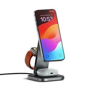 Incarcator Wireless Pliabil Satechi 3-in-1 ST-Q31FM-EA, 15 W, Qi 2, Cablu USB-C 1m, Adaptor alimentare 45 W (Gri) imagine