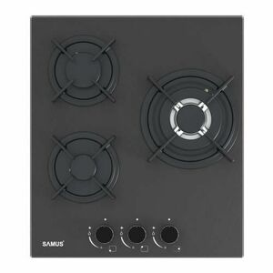Plita incorporabila SAMUS PSG-43SMGN1, Gaz, 3 arzatoare, Gratare din fonta, Sticla neagra mata (Negru) imagine