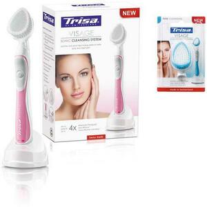 Perie de curatare faciala Trisa Visage Acumulator Pink Cod 678333 + 664855, 22.000 de misacari sonice (vibratii sonice), fabricata in Elvetia, Rezerva Pure Cleansing imagine