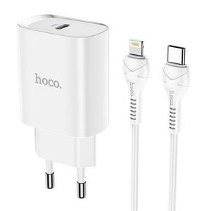 Incarcator Retea HOCO N14, Quick Charge, 20W, 1 x USB-C + cablu Lightning, Alb imagine