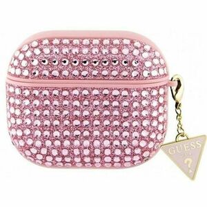 Husa de protectie Guess Rhinestones Triangle Metal Logo pentru AirPods 3, Roz imagine