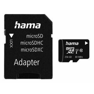 Card de memorie HAMA 124173, microSDXC, 256GB, 80MB/s, clasa 10, UHS-I, adaptor imagine