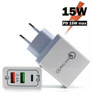 Incarcator retea Lamtech 15W PD QC3.0, 2xUSB, 1xUSB Type-C, Alb imagine