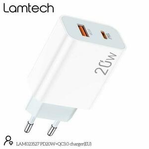 Incarcator retea Lamtech QC3.0 PD 20W, 1xUSB, 1xUSB Type-C, Alb imagine