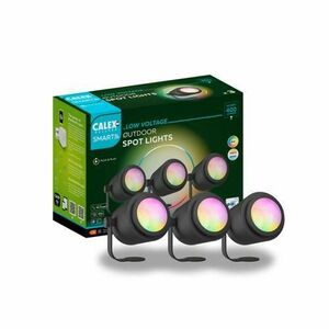 Spoturi LED de gradina Calex Smart Ground 24V, RGB + alb cald, 9W, IP44, 400 lm, clasa F, Set 3 buc (Negru) imagine