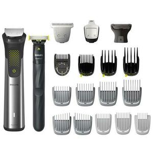 Set OneBlade & Aparat de tuns barba si parul 20 in 1 PHILIPS Multigroom All in One MG9553/15, tehnologie BeardSense si OneBlade, lame din otel cu auto-ascutire, 27 setari de lungime, rezistent la apa, husa (Argintiu) imagine
