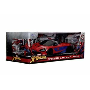Set Figurina Spider Man Si Masinuta Jada Marvel - Mclaren 720s, Scara 1 La 24 (Rosu/Albastru) imagine