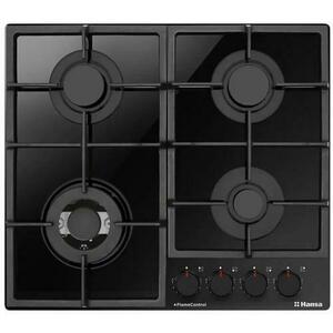 Plita pe gaz Hansa, gaz pe sticla, 60 cm, comenzi frontale, gratare de fonta, arzator WOK, flame control, 9 trepte de putere (Negru) imagine