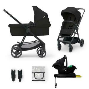Carucior 4 în 1 KinderKraft Newly, 0 - 22kg, scoica auto Mink Prf cu baza Isofix inclusa, Negru imagine