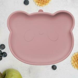 Farfurie din silicon cu ventuza AppeKids The Little Bear Old Rose, 6 luni+ imagine