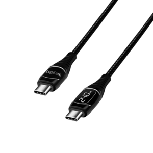 Cablu alimentare si date LOGILINK CU0185, USB Type-C (T) la USB Type-C (T), 2m, PD 240W, OLED Display, conectori placati cu nichel, Negru imagine