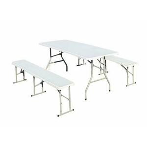 Set masa cu 2 banci de plastic HEINNER DMBP001, pliabile (Alb) imagine